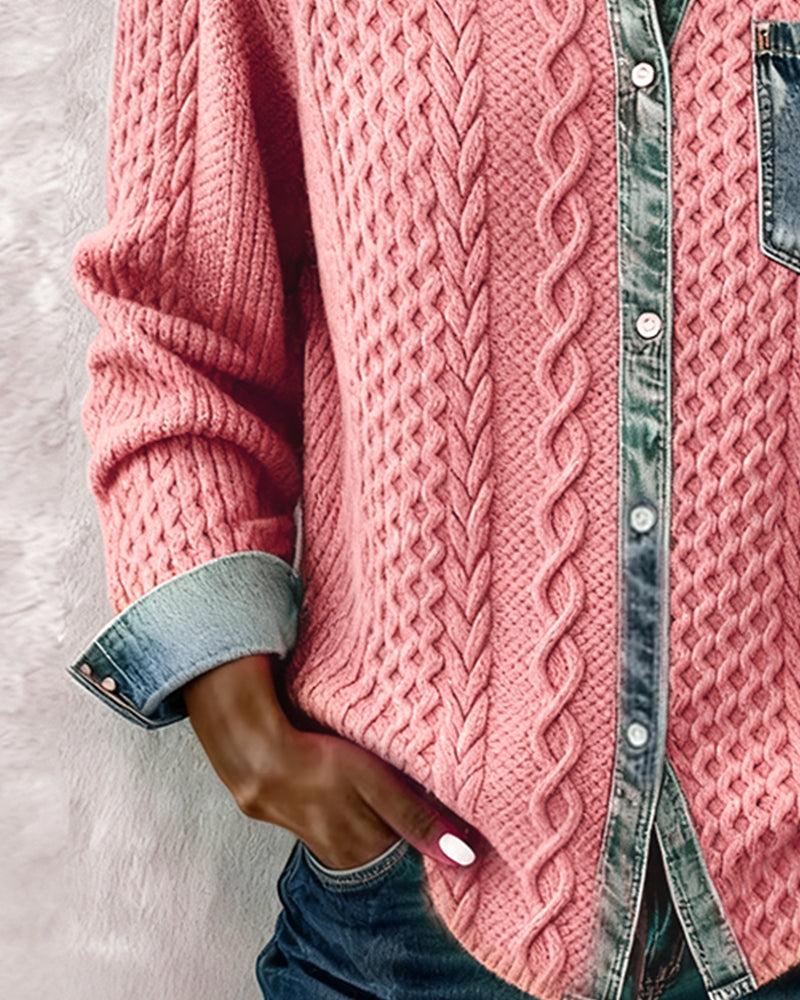 Marie | Shirt met lange mouwen en denim patchwork
