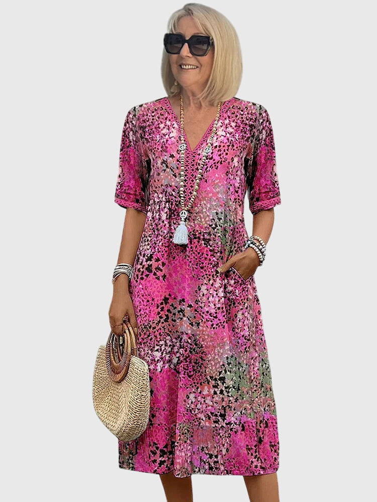 Bella | Elegante bloemen midi-jurk