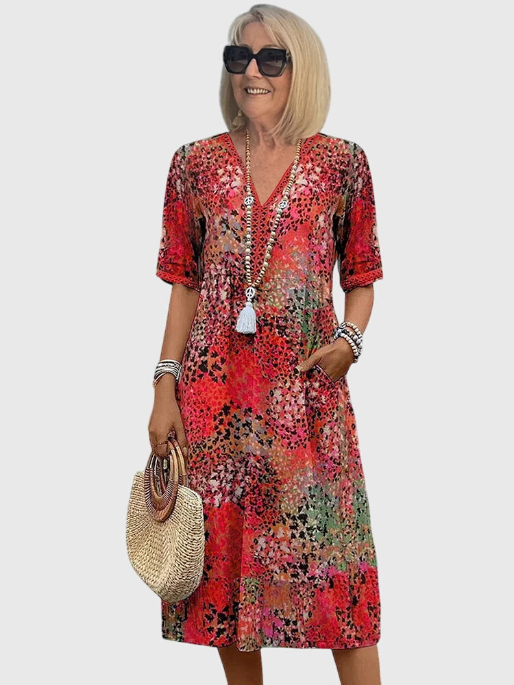 Bella | Elegante bloemen midi-jurk