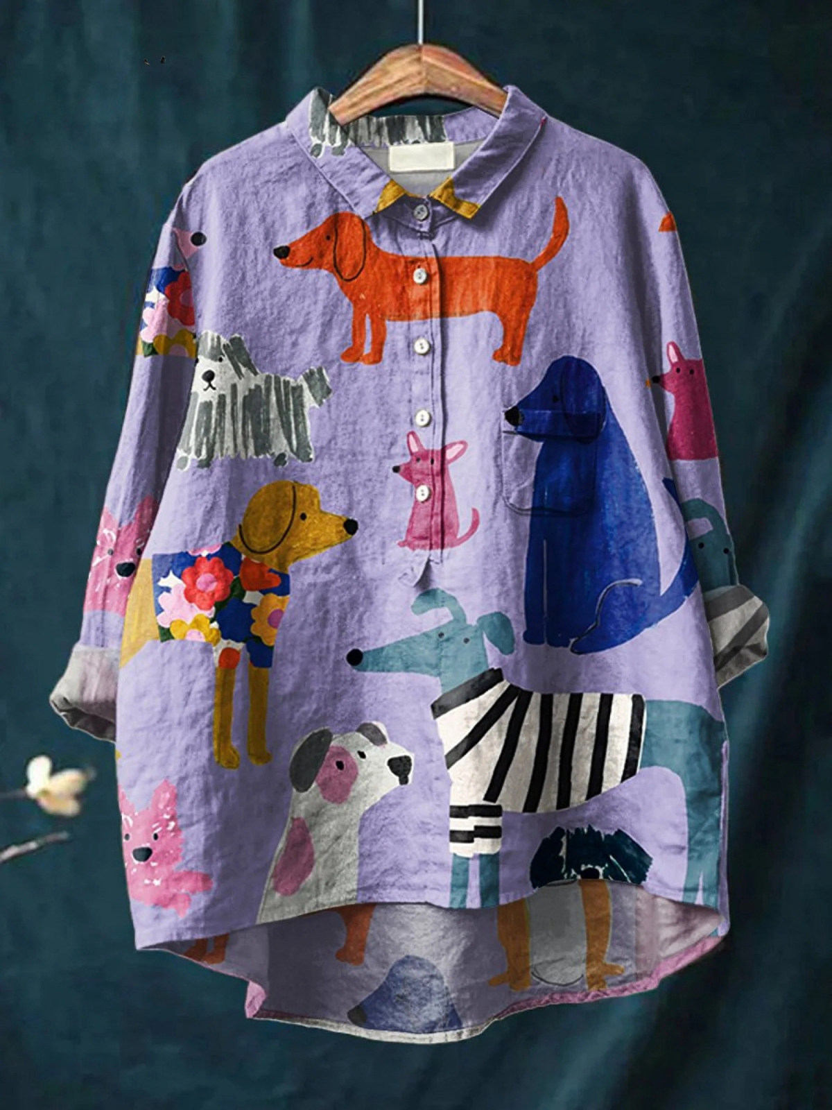 Coralie | Vrouwen Hond Kunstprint Casual Shirt