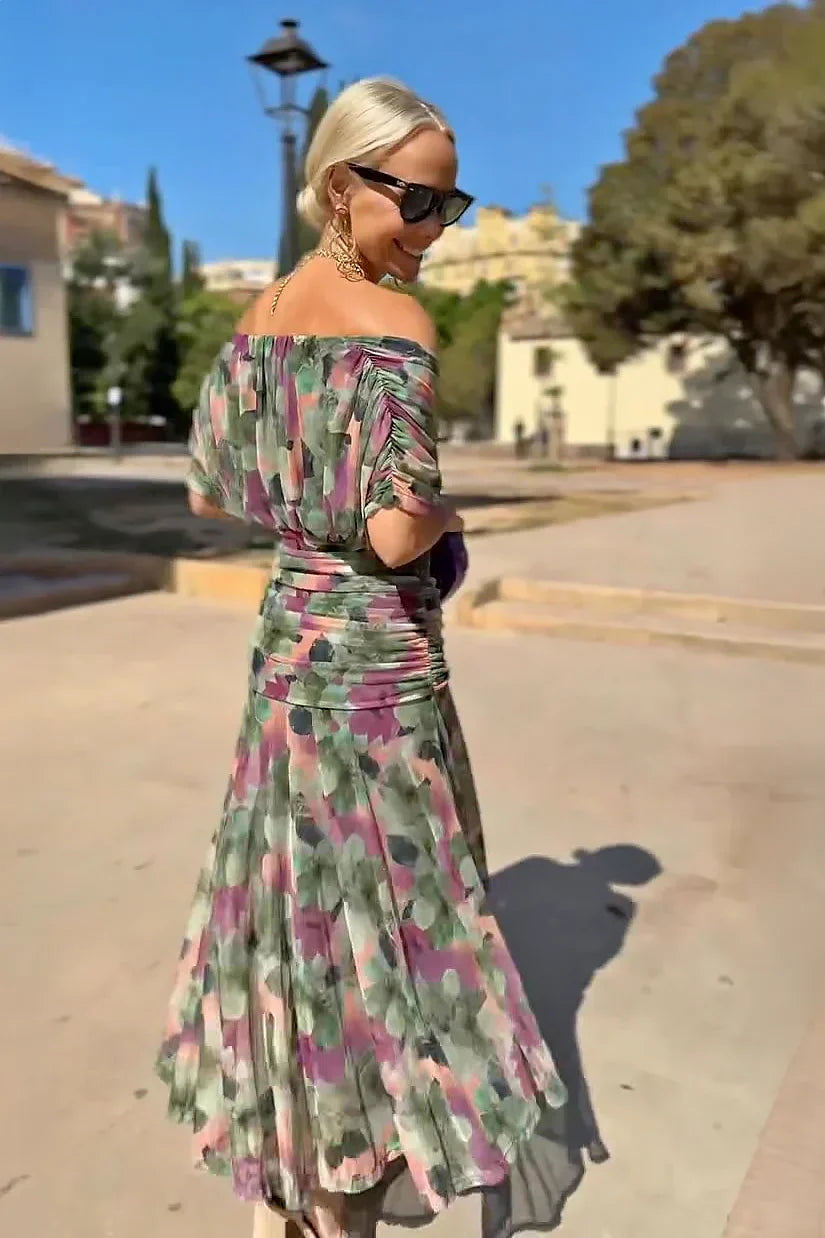 Elegante Maxi Feestjurk met V-hals en Fantasy Bloemenprint