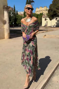 Elegante Maxi Feestjurk met V-hals en Fantasy Bloemenprint