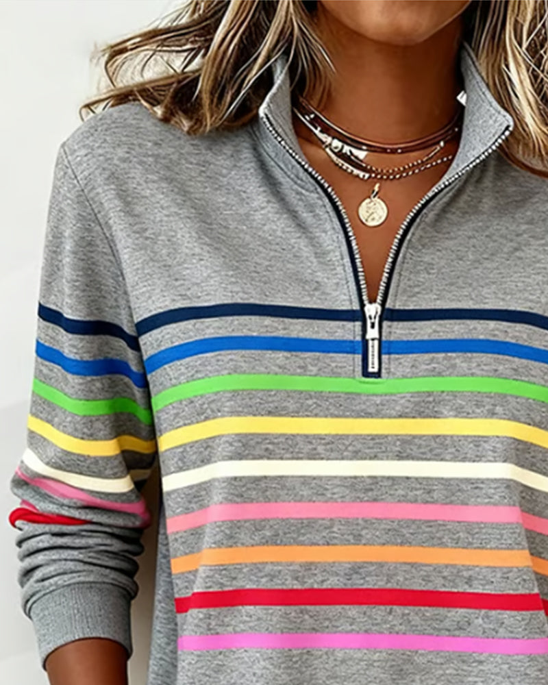 ARCADIA | Trendy sweatshirt met halflange rits en regenboogstrepen