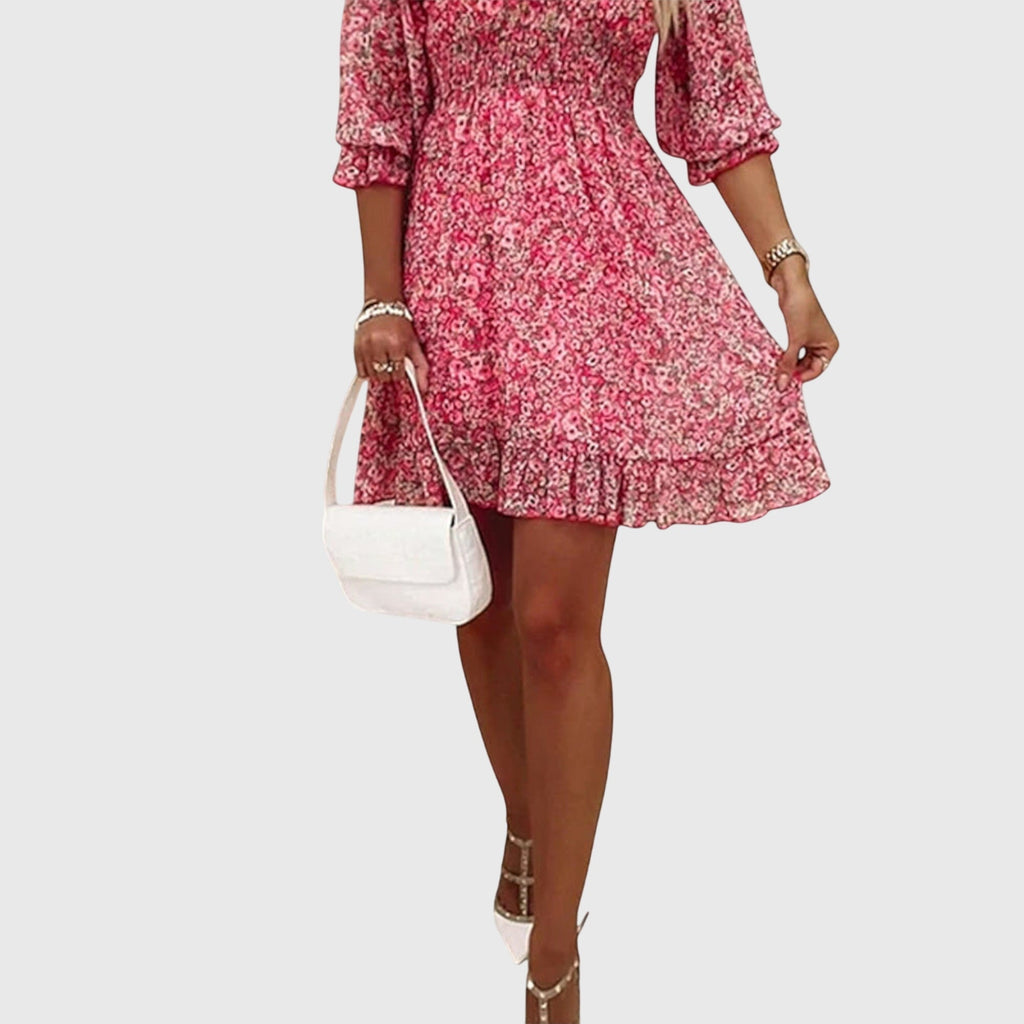 Elisa™ | Jurk met pofmouwen en bloemenprint