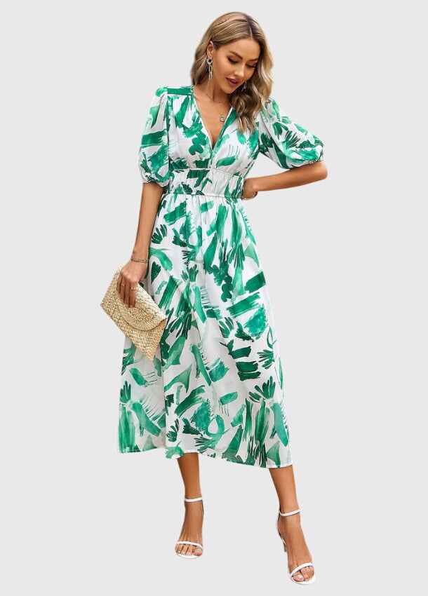 Merlin™ | Flatterende Midi-jurk met Bloemenprint