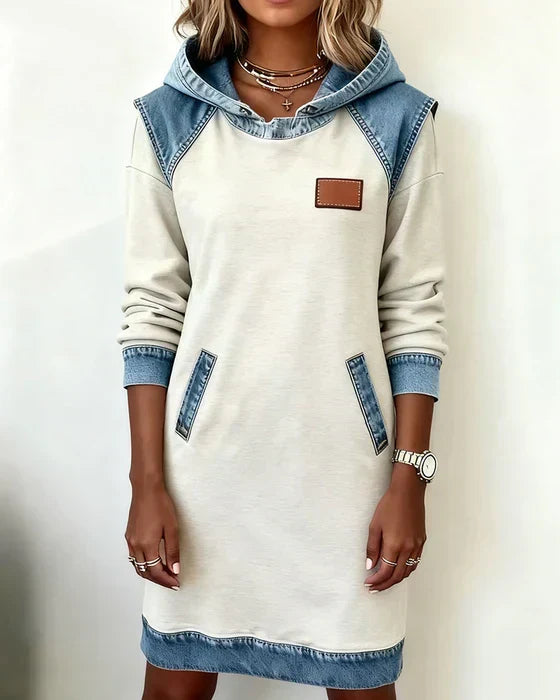 Lunariae – Casual Contrast Hoodie Jurk