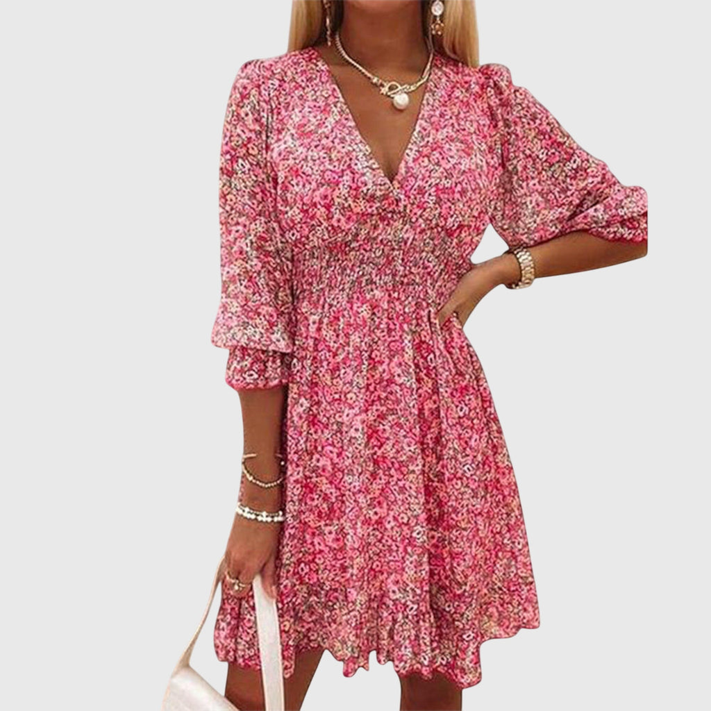 Elisa™ | Jurk met pofmouwen en bloemenprint