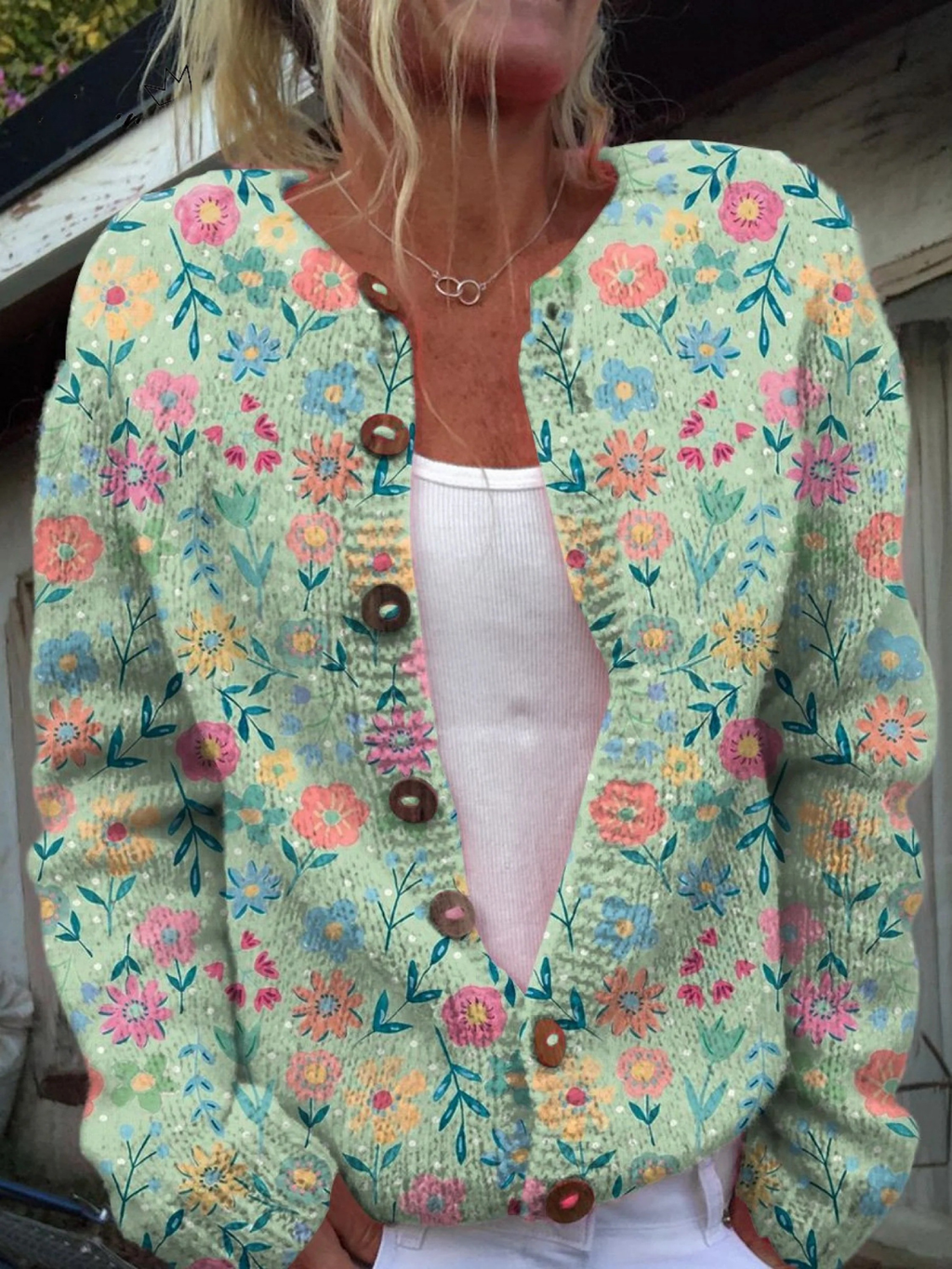 Gebreide Cardigan met Knopen en Bloemenprint uit de Zomercollectie