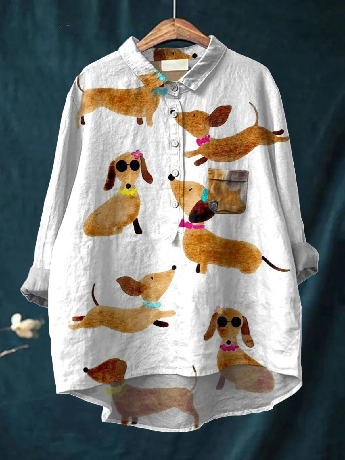 Allyson | Schattige Teckel Honden Kunstprint Casual Shirt