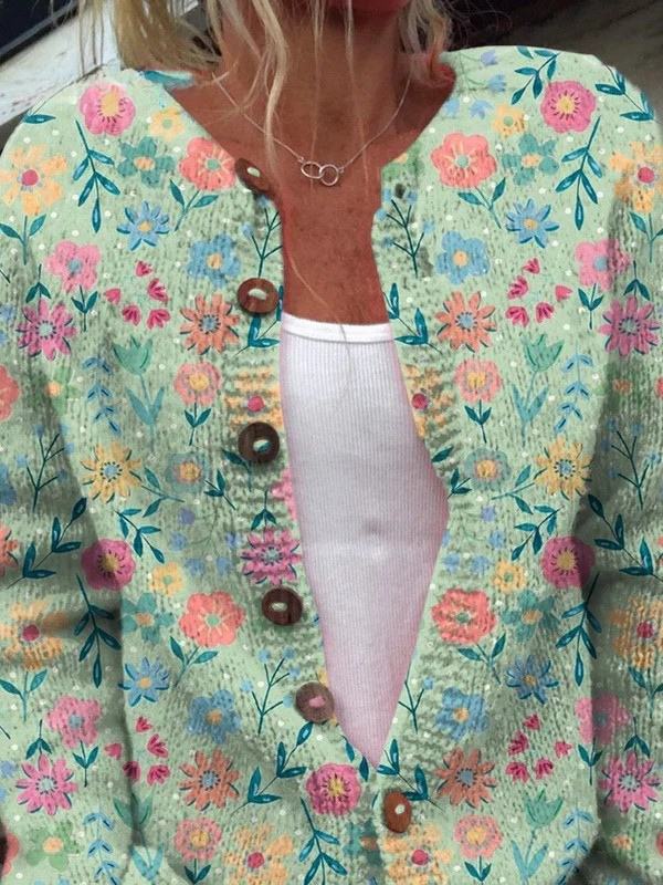 Gebreide Cardigan met Knopen en Bloemenprint uit de Zomercollectie
