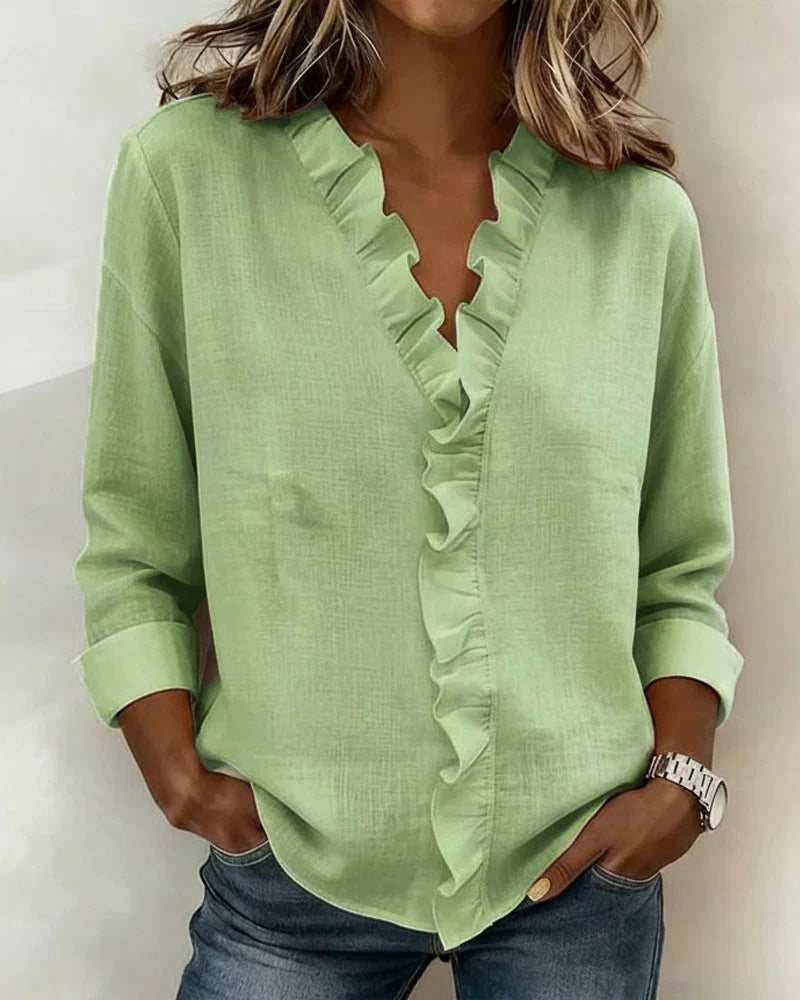 Indie | Blouse met Ruches en Lange Mouwen
