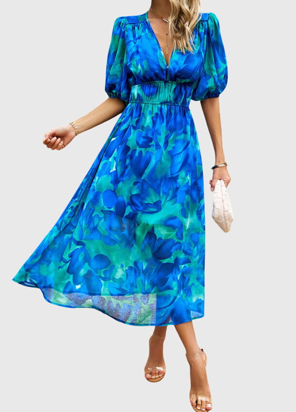 Merlin™ | Flatterende Midi-jurk met Bloemenprint