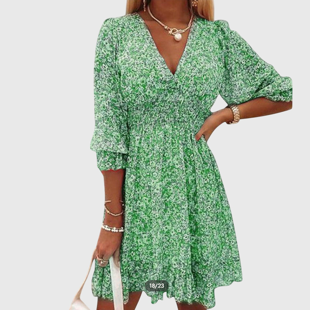 Elisa™ | Jurk met pofmouwen en bloemenprint