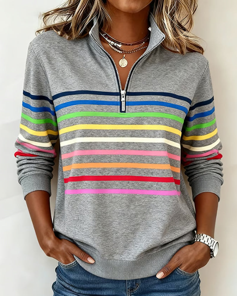 ARCADIA | Trendy sweatshirt met halflange rits en regenboogstrepen