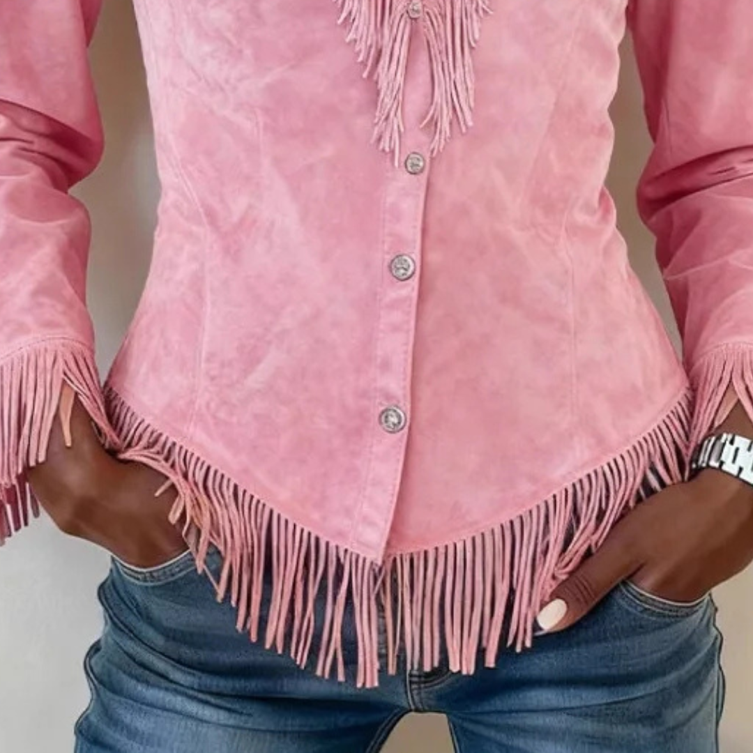 Kinsley │ Suede Blouse met Franjes en Knoopsluiting