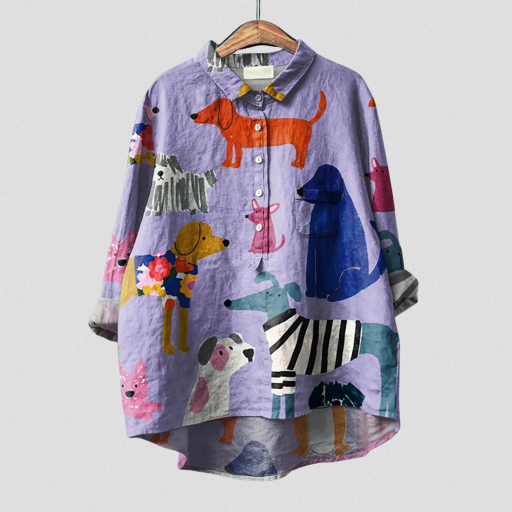 Coralie | Vrouwen Hond Kunstprint Casual Shirt