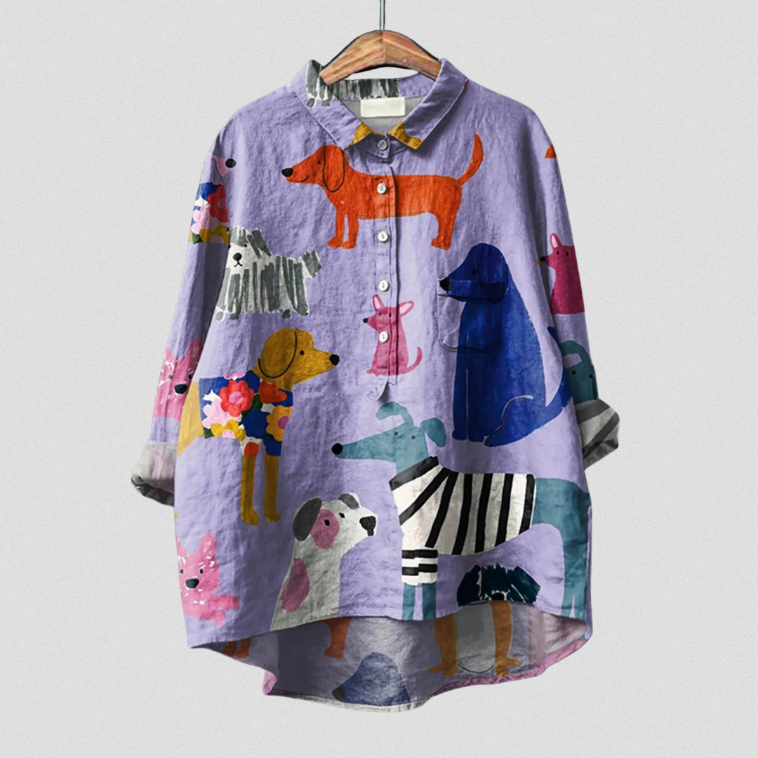 Coralie | Vrouwen Hond Kunstprint Casual Shirt