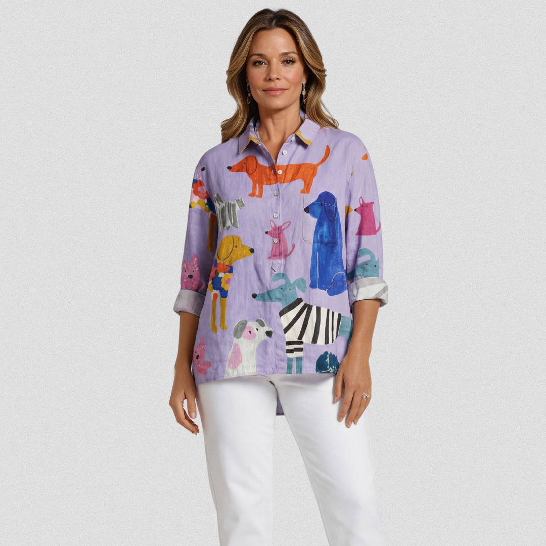 Coralie | Vrouwen Hond Kunstprint Casual Shirt
