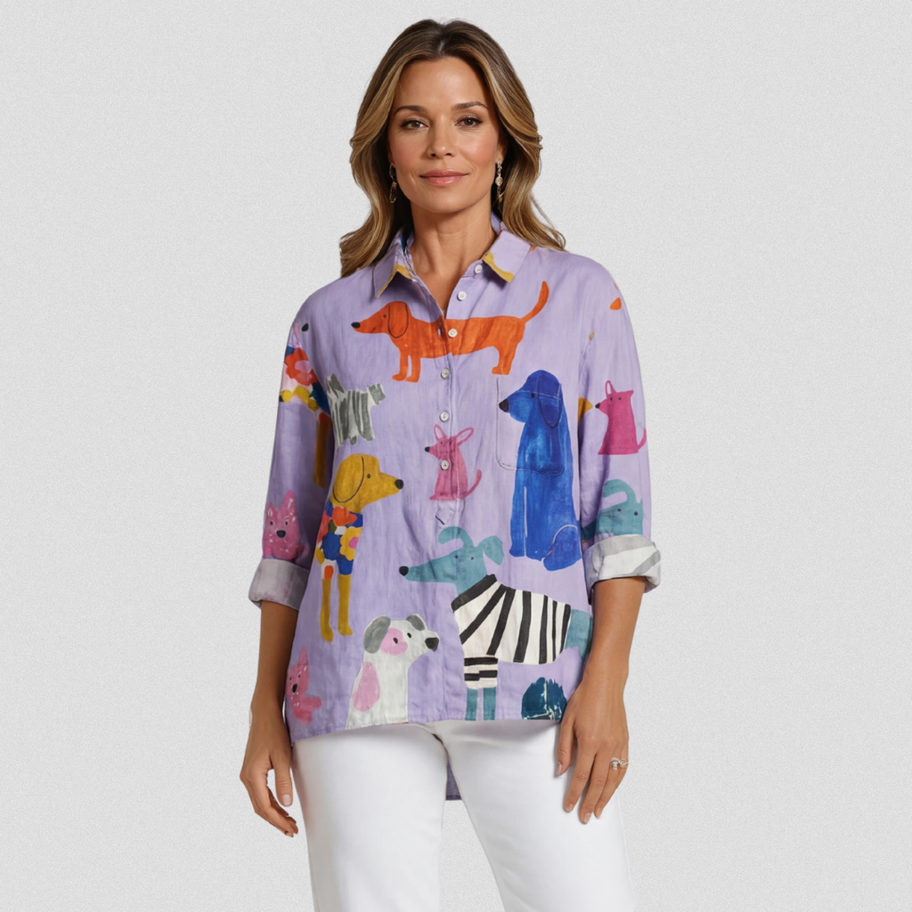 Coralie | Vrouwen Hond Kunstprint Casual Shirt