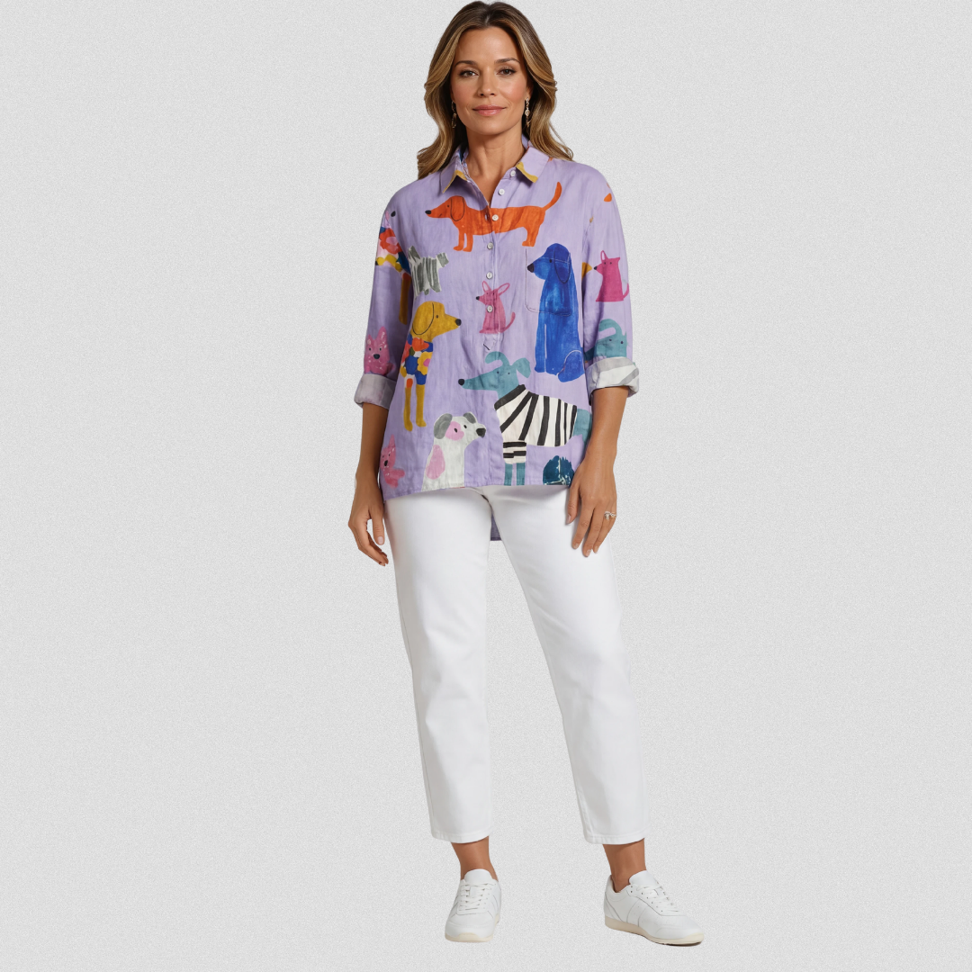Coralie | Vrouwen Hond Kunstprint Casual Shirt