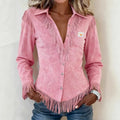 Kinsley │ Suede Blouse met Franjes en Knoopsluiting