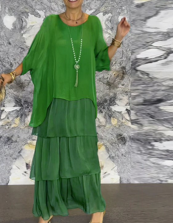 Caroline | Elegante Maxijurk die de buik bedekt