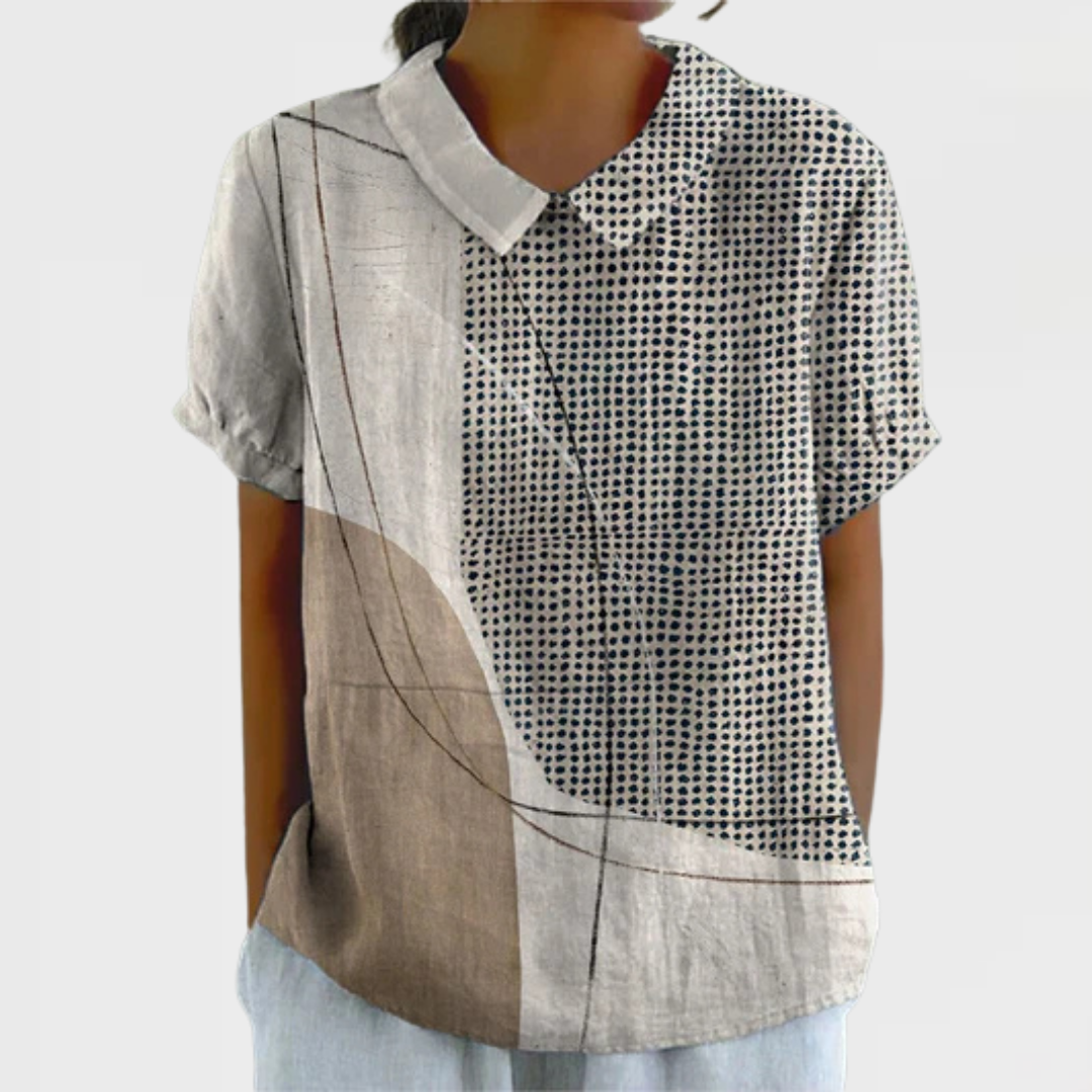 Lana | Shirt met Abstracte Stippen en Lijnen