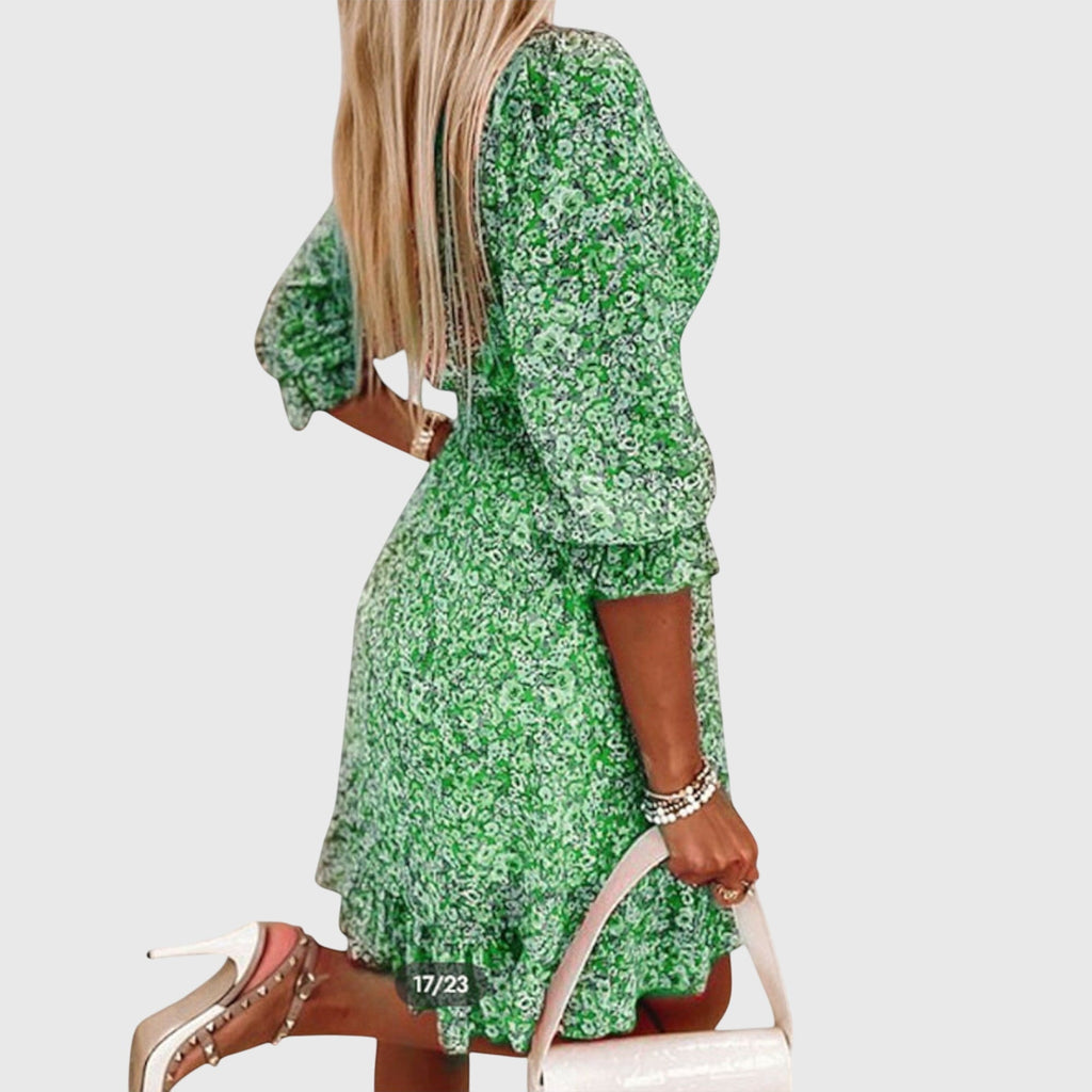 Elisa™ | Jurk met pofmouwen en bloemenprint
