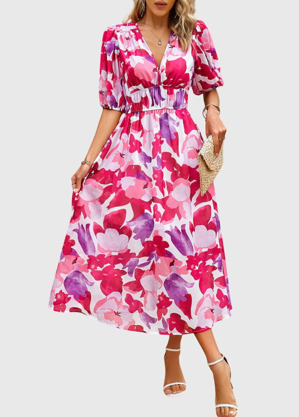 Merlin™ | Flatterende Midi-jurk met Bloemenprint