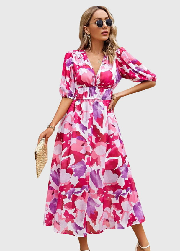Merlin™ | Flatterende Midi-jurk met Bloemenprint