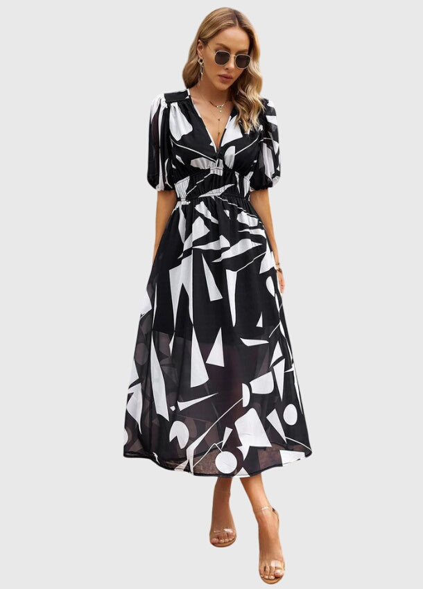 Merlin™ | Flatterende Midi-jurk met Bloemenprint