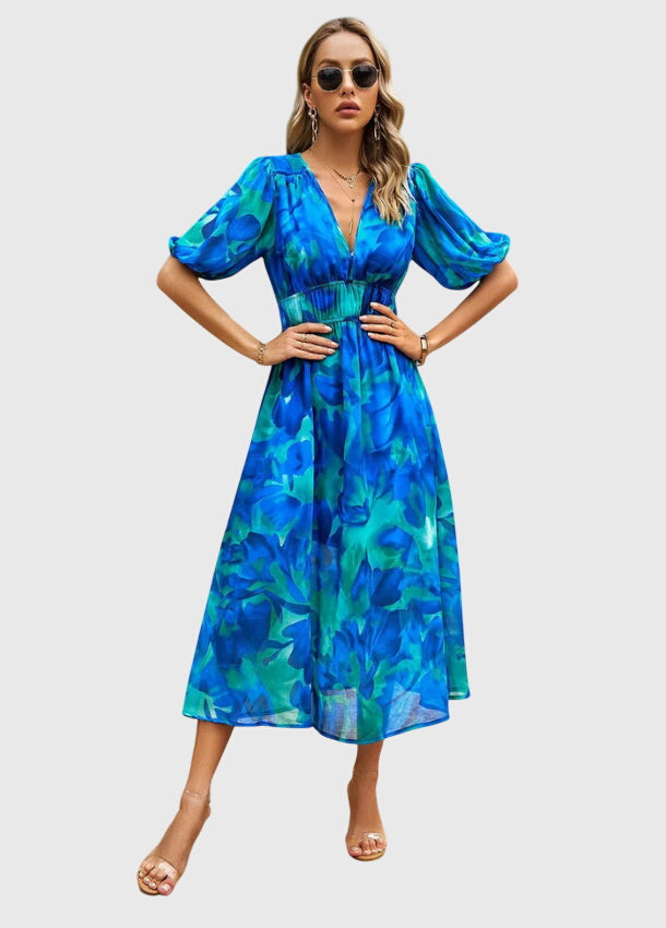 Merlin™ | Flatterende Midi-jurk met Bloemenprint