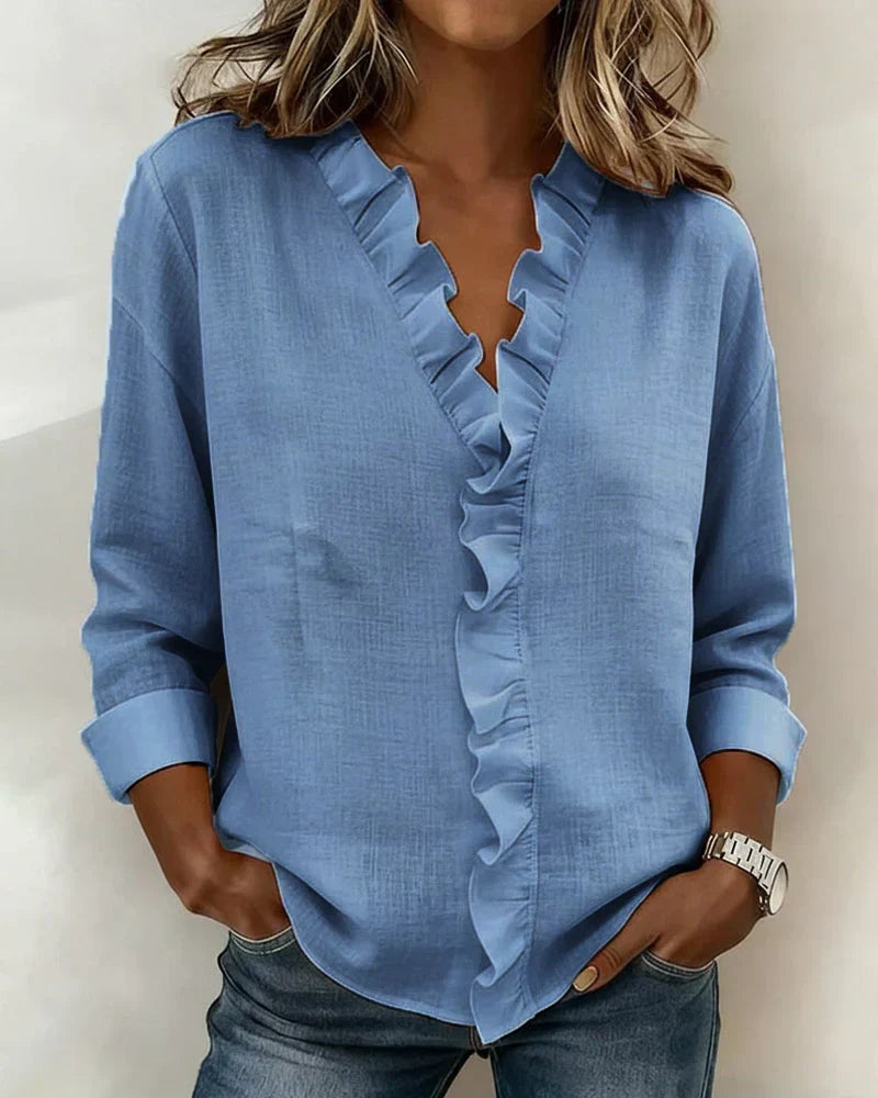 Indie | Blouse met Ruches en Lange Mouwen