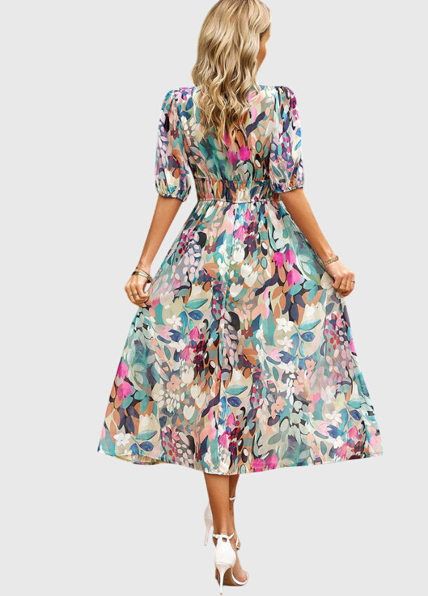 Merlin™ | Flatterende Midi-jurk met Bloemenprint