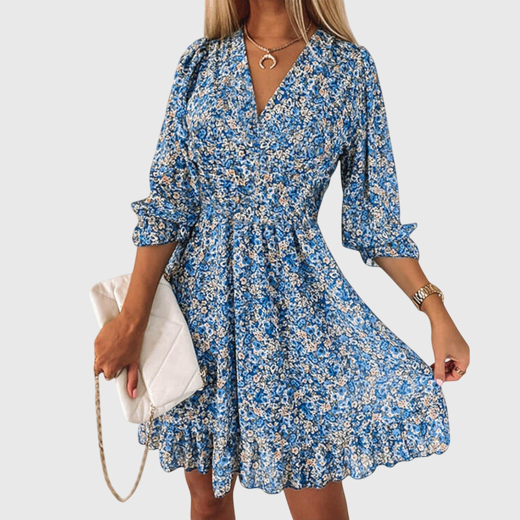 Elisa™ | Jurk met pofmouwen en bloemenprint