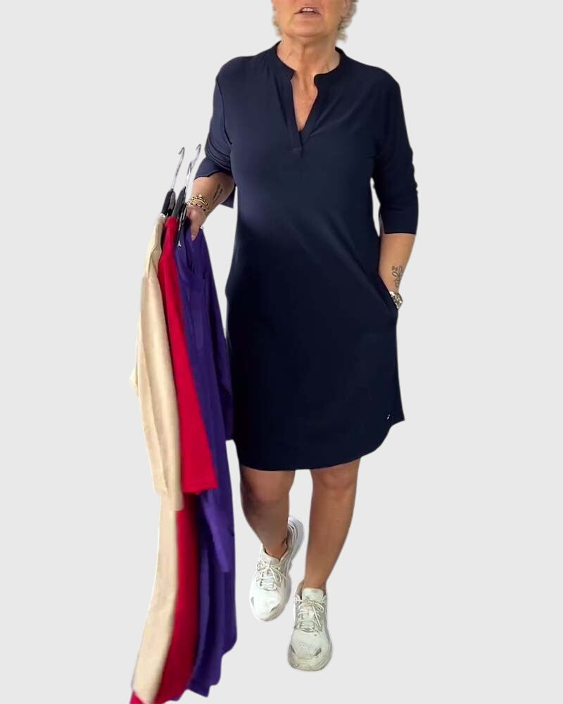 Katherine | Effen jurk met V-hals