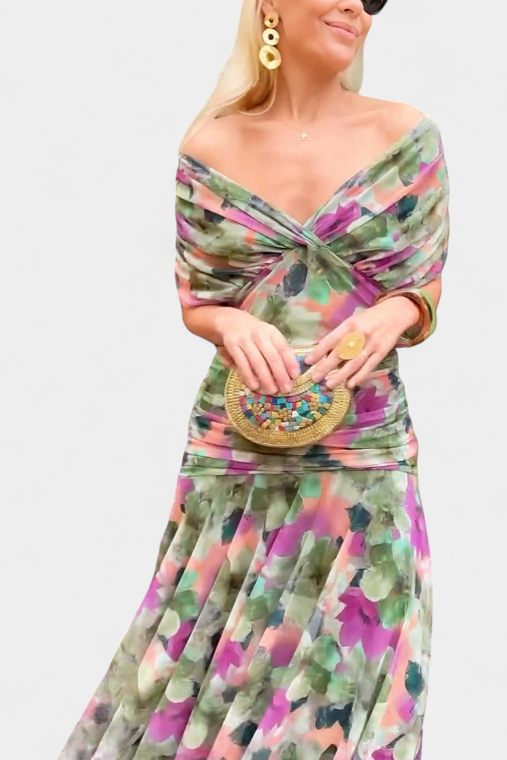 Alondra™ Lange bloemenjurk met V-hals