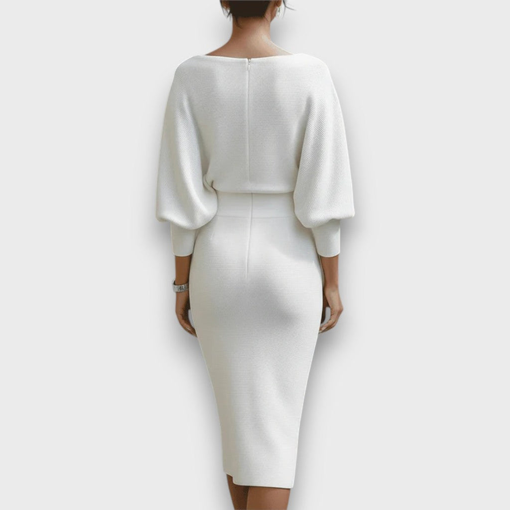 Lunaria – Gedrapeerde Batwing Midi Jurk