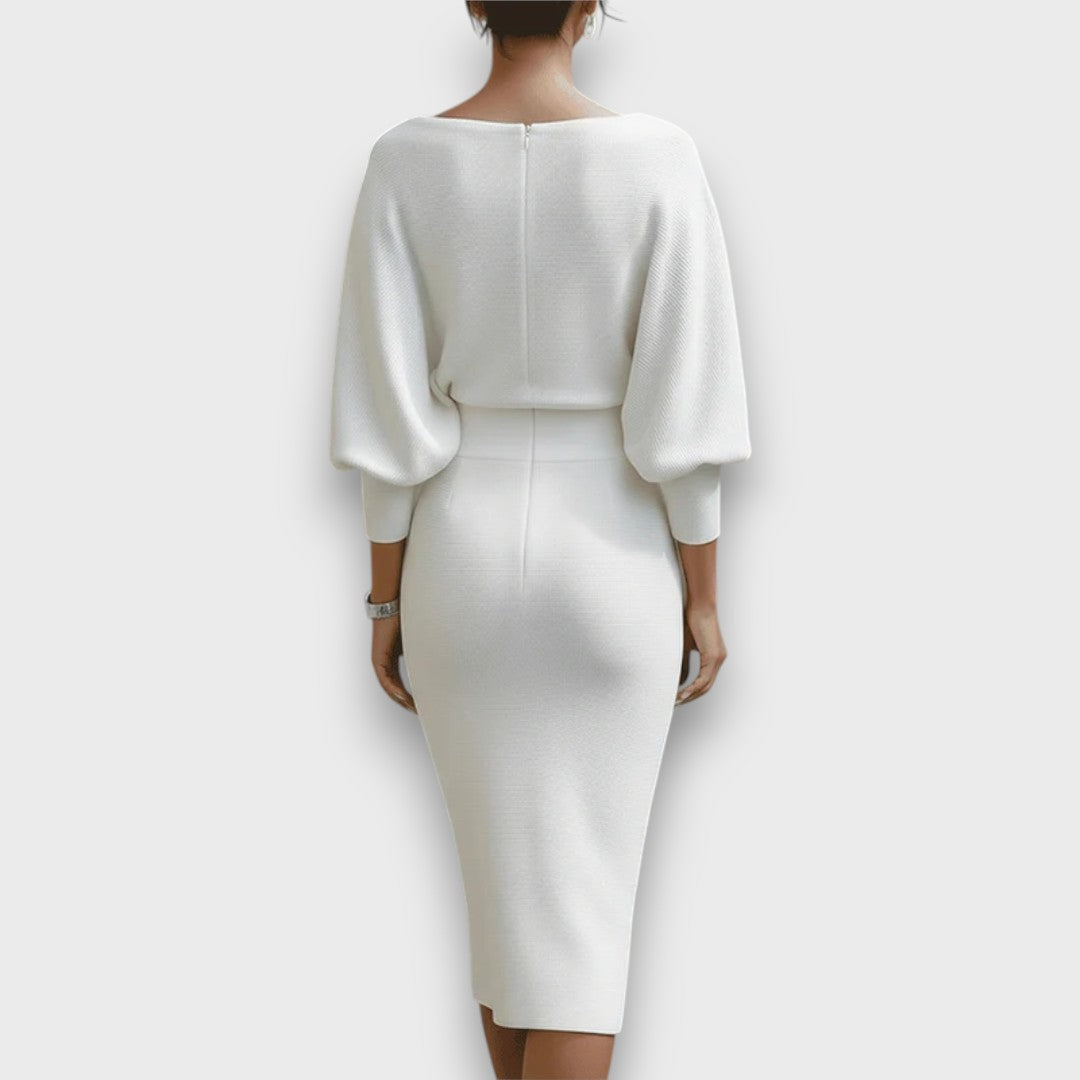 Lunaria – Gedrapeerde Batwing Midi Jurk