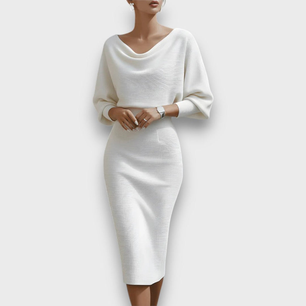 Lunaria – Gedrapeerde Batwing Midi Jurk