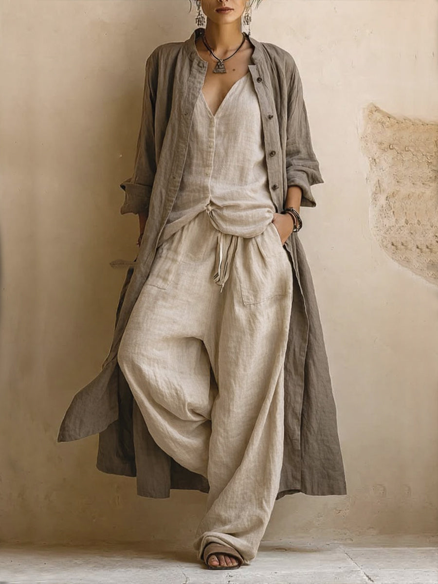 Boho Linnenmix 3-delige Co-ord Set