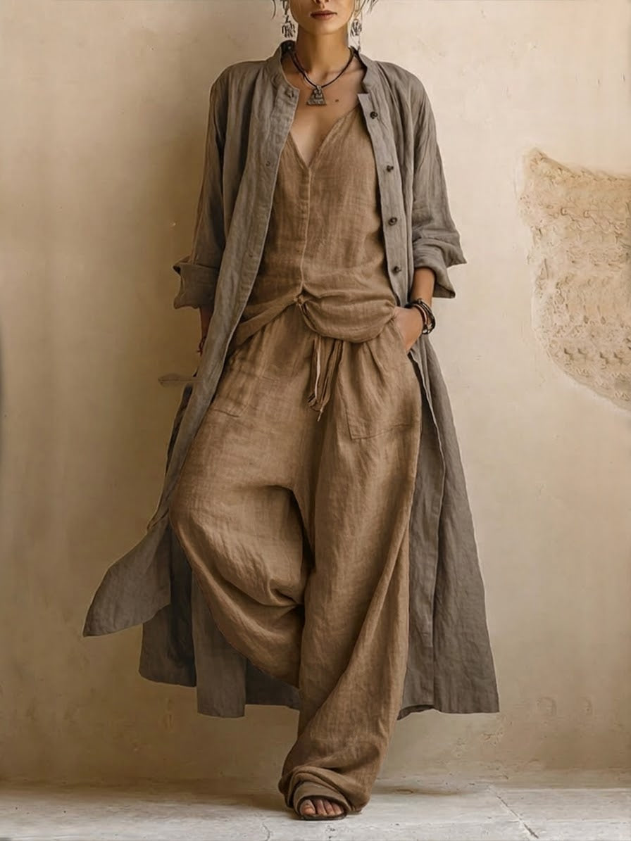 Boho Linnenmix 3-delige Co-ord Set